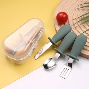 Wholesale Childrens Cutlery Gift Set Stainless Steel with Silicone Handle (1)