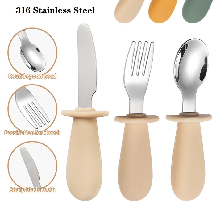 Wholesale Childrens Cutlery Gift Set Stainless Steel with Silicone Handle (3)