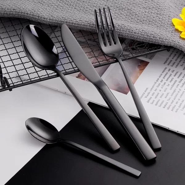 Wholesale Square Handle Flatware, Stainless Steel Silver Plate Flatware Bulk (1)