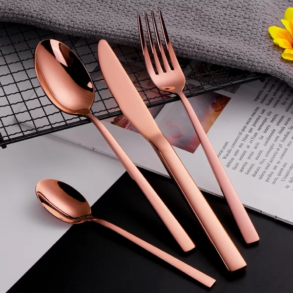 Wholesale Square Handle Flatware, Stainless Steel Silver Plate Flatware Bulk (2)