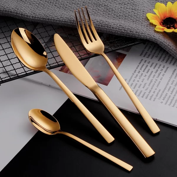 Wholesale Square Handle Flatware, Stainless Steel Silver Plate Flatware Bulk (3)