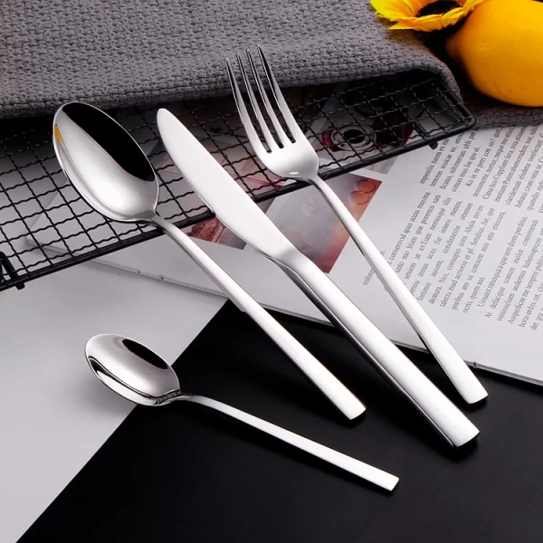 Wholesale Square Handle Flatware, Stainless Steel Silver Plate Flatware Bulk (4)