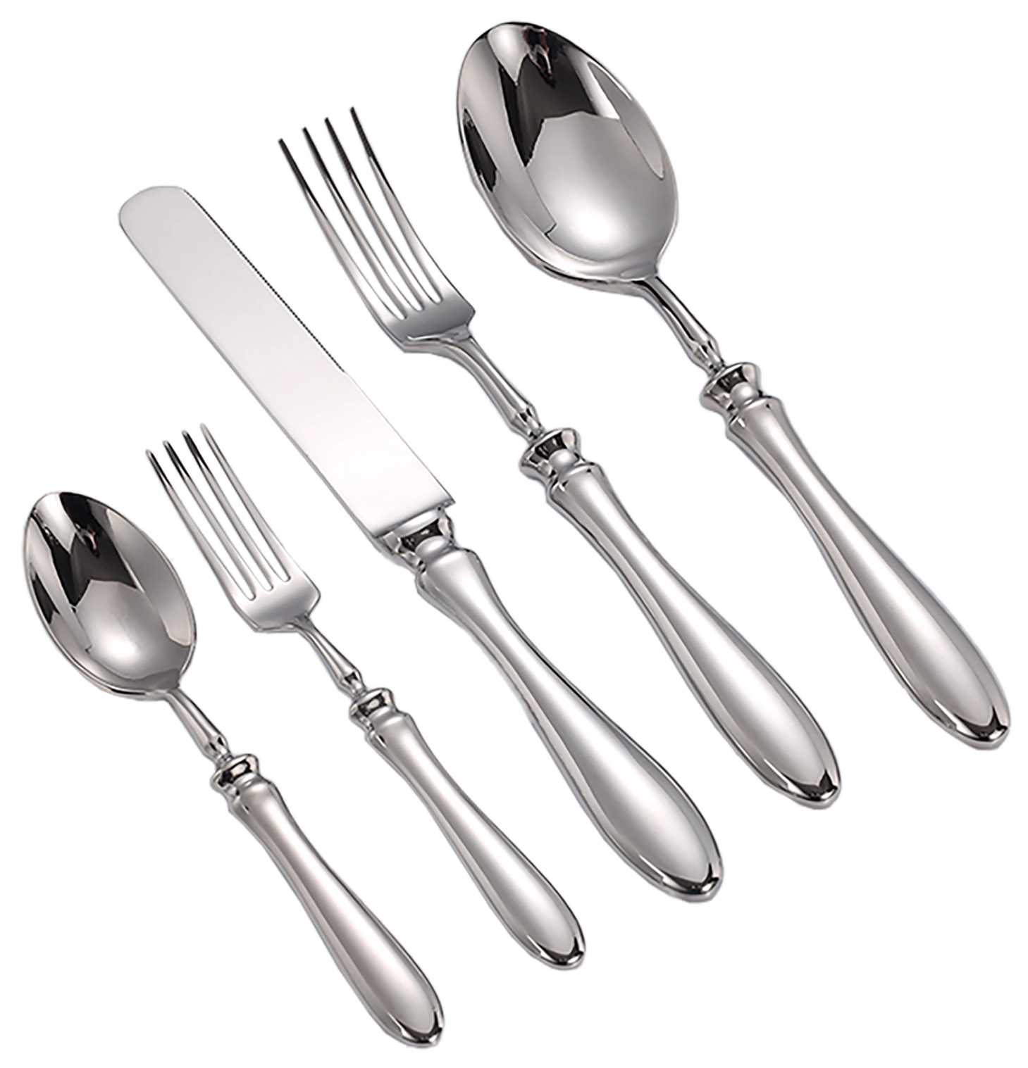 Modern stainless steel flatware wholesale, polished finish.