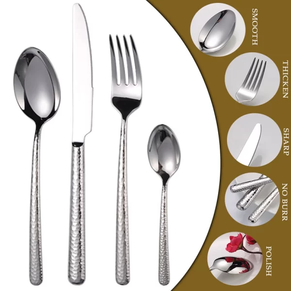 custom hammered flatware stainless steel cutlery set (2)