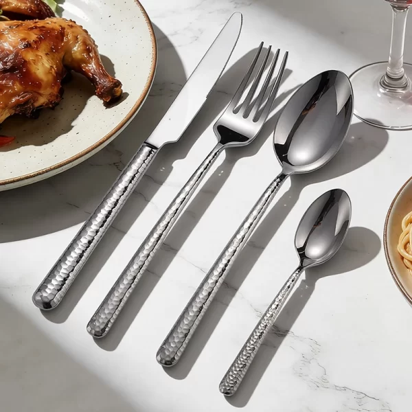 custom hammered flatware stainless steel cutlery set (4)