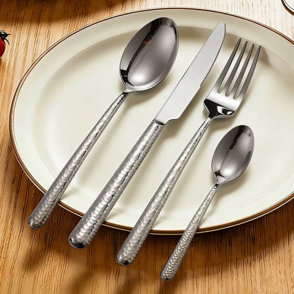 custom hammered flatware stainless steel cutlery set (5)