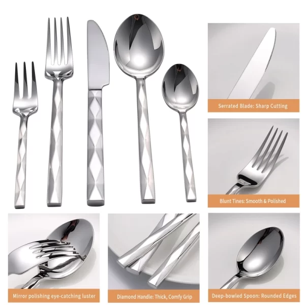 Wholesale Heavy Flatware Diamond Handle Stainless Steel Cutlery Set