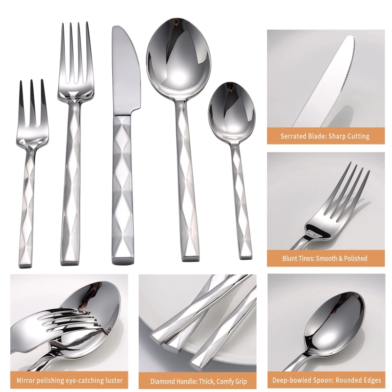 Wholesale Heavy Flatware Diamond Handle Stainless Steel Cutlery Set