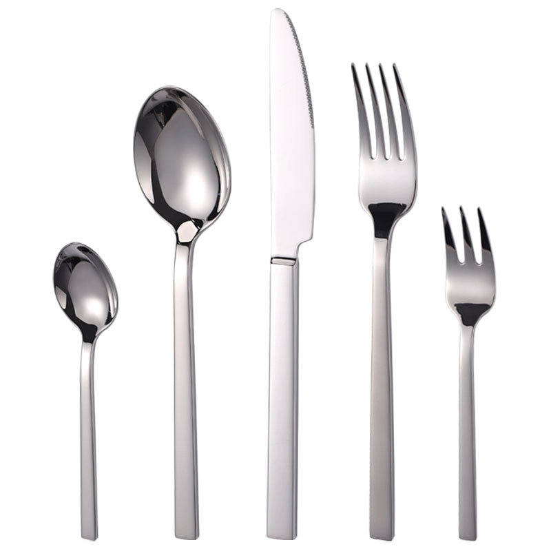 Wholesale Modern Cutlery Set Modern Square Handle Flatware Mirror Polish Custom