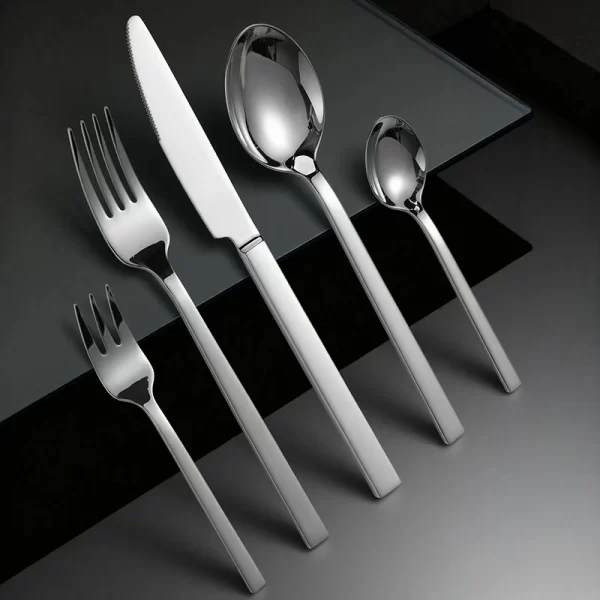 Wholesale Modern Cutlery Set, Modern Square Handle Flatware Mirror Polish Custom (2)