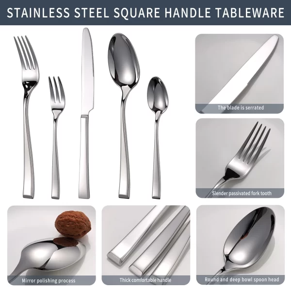 wholesale modernist flatware geometric square handle silverware (2)