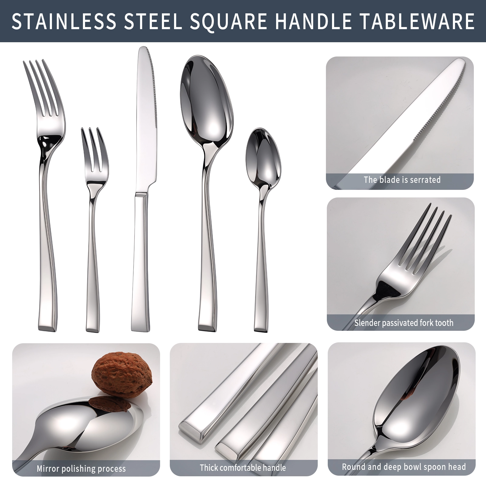 wholesale modernist flatware geometric square handle silverware (2)