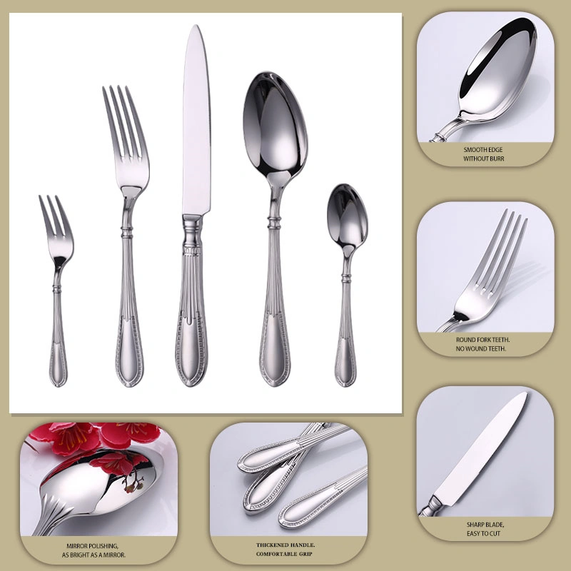 Custom Flatware Sets 5-Piece, Classic Fluted Handle Stainless Steel Cutlery Bulk Supply