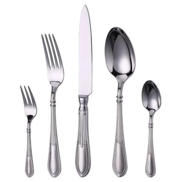 Custom Flatware Sets 5-Piece, Classic Fluted Handle Stainless Steel Cutlery in Bulk (2)