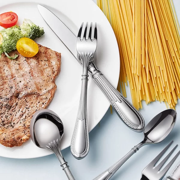 Custom Flatware Sets 5-Piece, Classic Fluted Handle Stainless Steel Cutlery in Bulk (3)