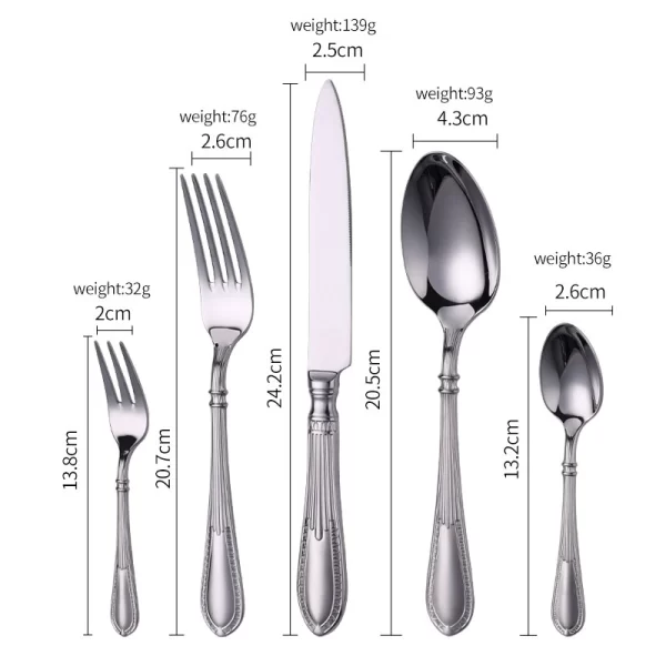 Custom Flatware Sets 5-Piece, Classic Fluted Handle Stainless Steel Cutlery in Bulk