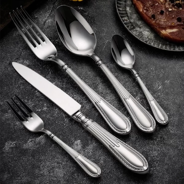 Custom Flatware Sets 5-Piece, Classic Fluted Handle Stainless Steel Cutlery in Bulk_1
