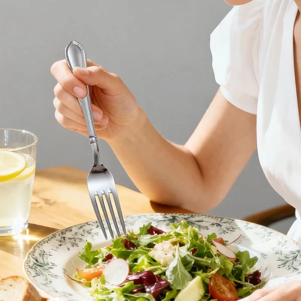 Custom Flatware Sets 5-Piece, Classic Fluted Handle Stainless Steel Fork in Bulk