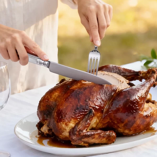 Custom Flatware Sets 5-Piece, Classic Fluted Handle Stainless Steel Knife and Fork in bulk