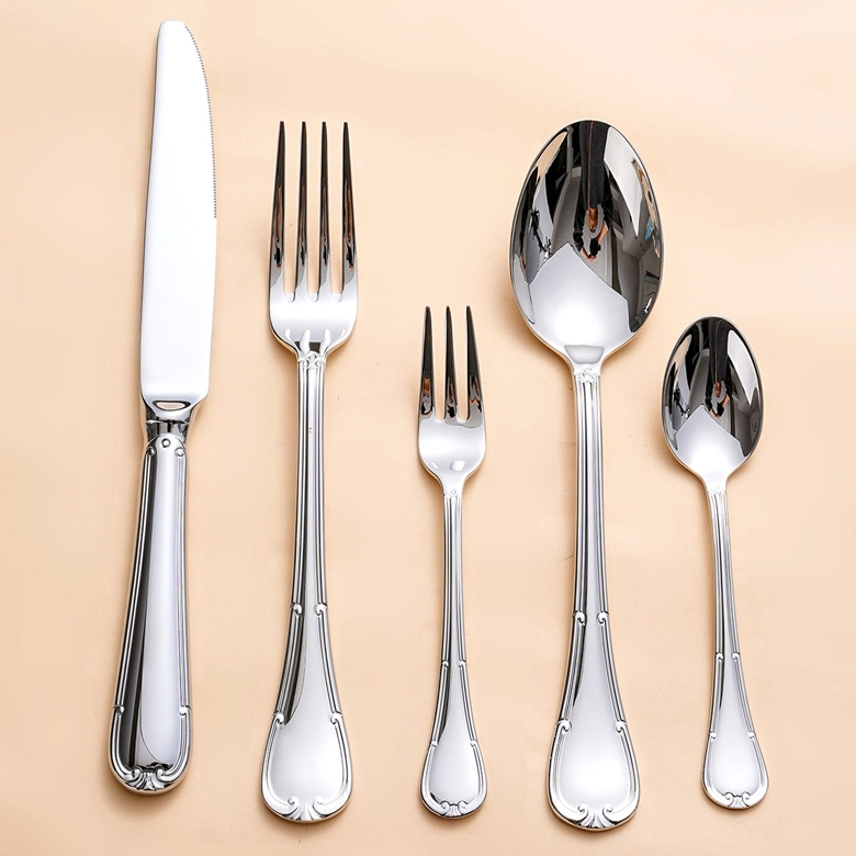 Stainless Steel Hammered Flatware Custom, Gavi Modern Cutlery Set Leaf Embossed Wholesale (2)