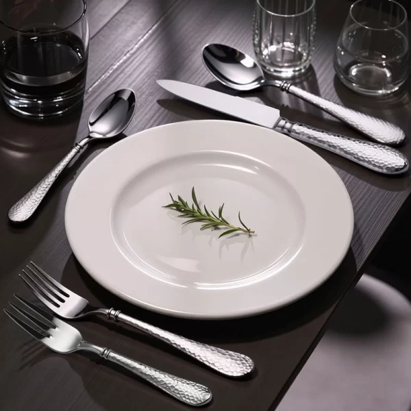 Stainless Steel Hammered Flatware Wholesale, Modern Mirror Polished Cutlery Silver Custom (2)