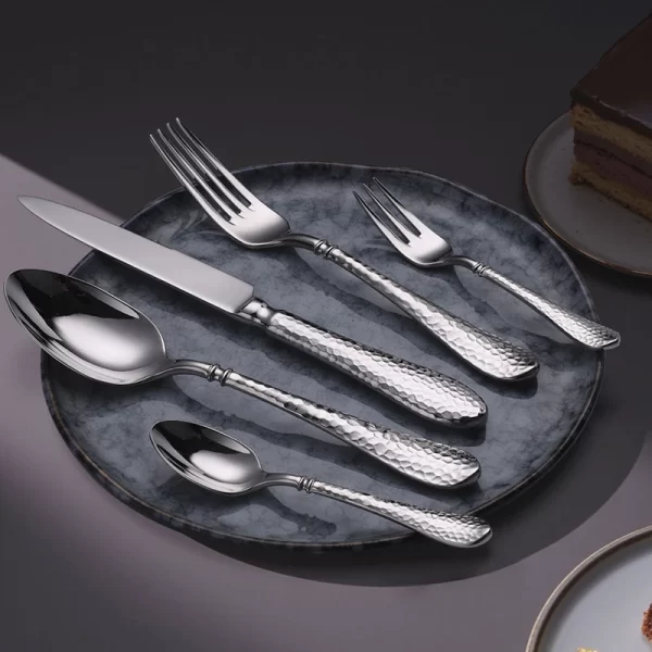 Stainless Steel Hammered Flatware Wholesale, Modern Mirror Polished Cutlery Silver Custom (3)