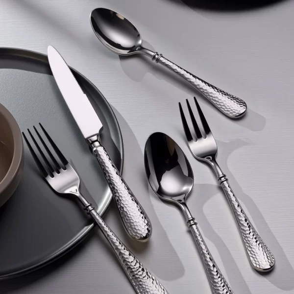Stainless Steel Hammered Flatware Wholesale, Modern Mirror Polished Cutlery Silver Custom (5)