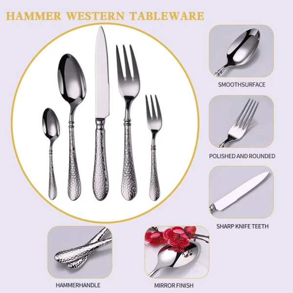 Stainless Steel Hammered Flatware Wholesale, Modern Mirror Polished Cutlery for Luxury Catering Custom (2)