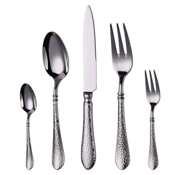 Stainless Steel Hammered Flatware Wholesale, Modern Mirror Polished Cutlery for Luxury Catering Custom (3)