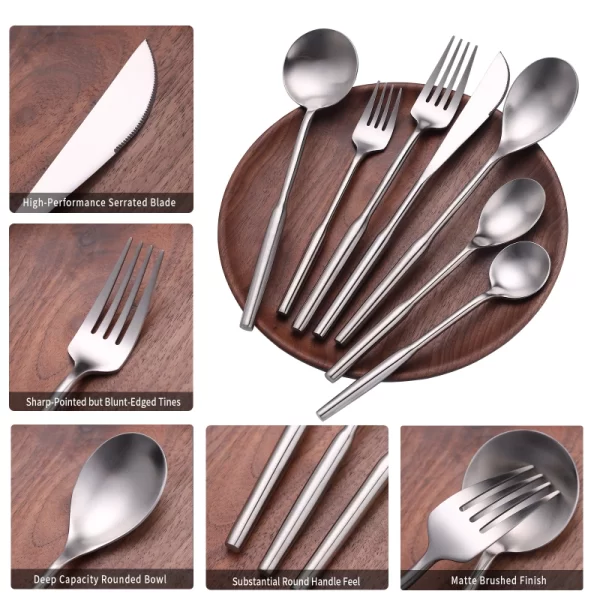 Custom Heavy Flatware Stainless, Geometric Faceted Cutlery Set Silver in Bulk (12)