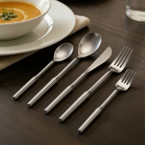 Custom Heavy Flatware Stainless, Geometric Faceted Cutlery Set Silver in Bulk (4)