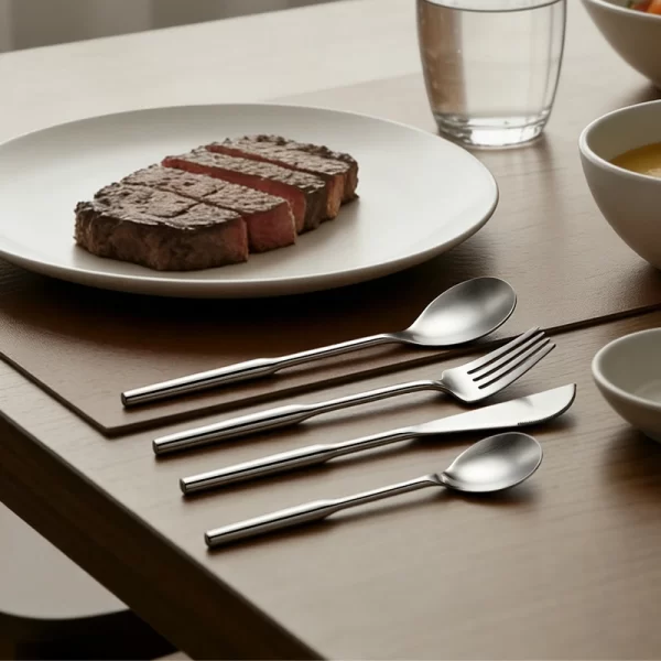 Custom Heavy Flatware Stainless, Geometric Faceted Cutlery Set Silver in Bulk (8)