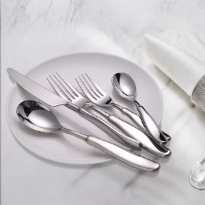 Custom High-End Flatware Silver, Sleek Ergonomic Stainless Steel Cutlery Set in Bulk (1)