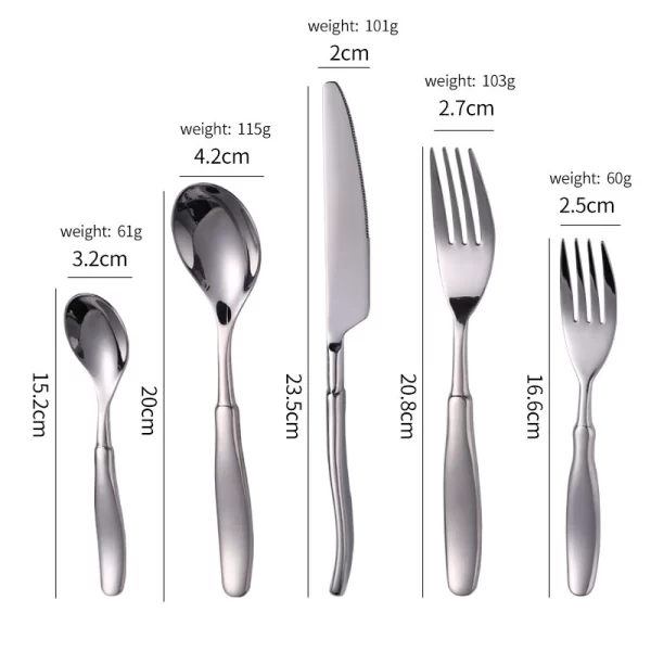 Custom High-End Flatware Silver, Sleek Ergonomic Stainless Steel Cutlery Set in Bulk (2)