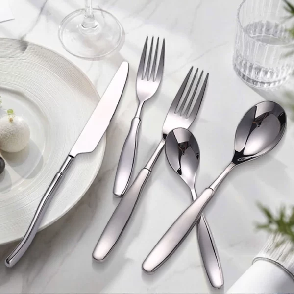 Custom High-End Flatware Silver, Sleek Ergonomic Stainless Steel Cutlery Set in Bulk (3)