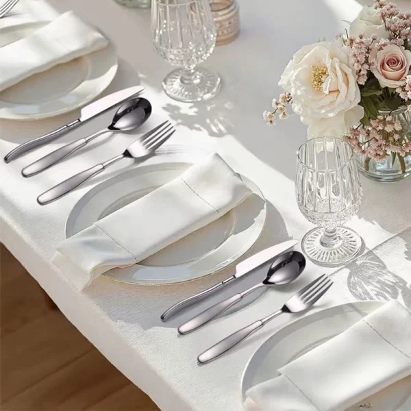Custom High-End Flatware Silver, Sleek Ergonomic Stainless Steel Cutlery Set in Bulk (4)