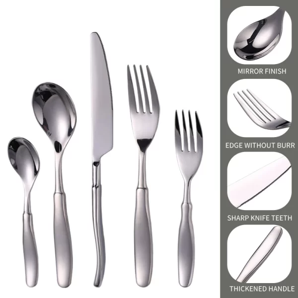 Custom High-End Flatware Silver, Sleek Ergonomic Stainless Steel Cutlery Set in Bulk (6)