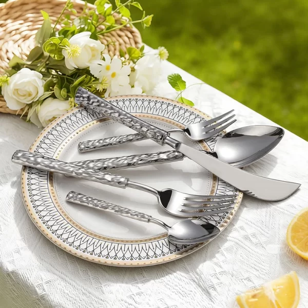 Hammered Heavy Flatware Wholesale, Premium Stainless Steel Cutlery Set Manufacturer (6)