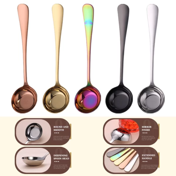 Stainless Steel Round Spoon Wholesale, Custom Long Handle Dinner Spoon for Soup