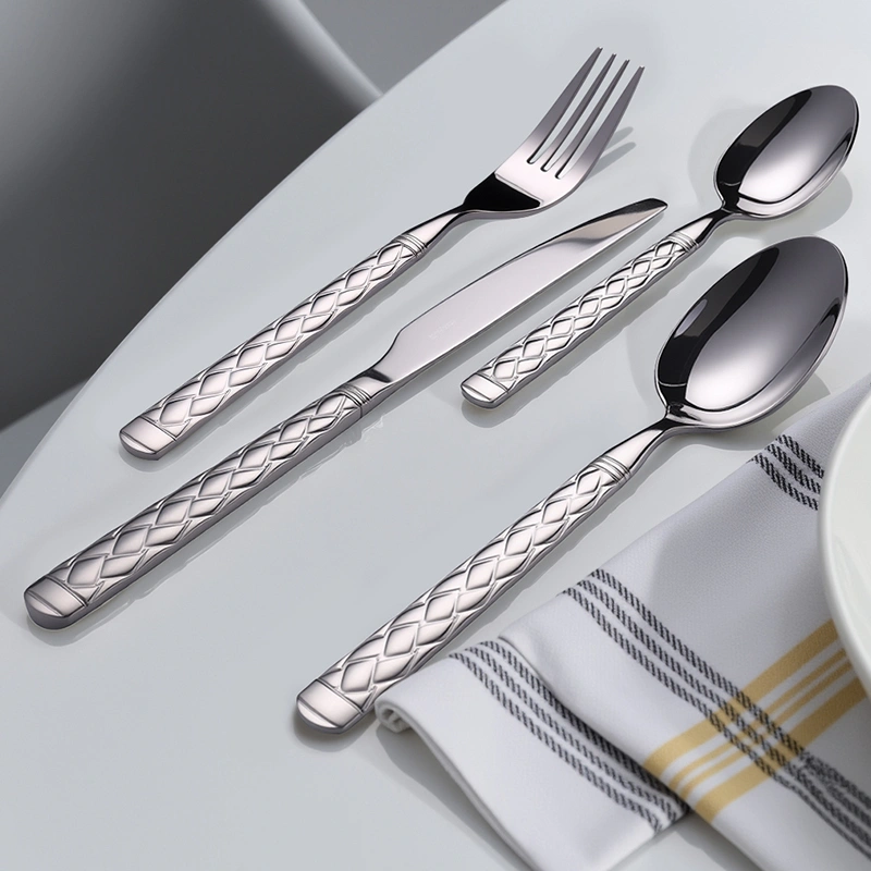 Wholesale 1810 Stainless Steel Flatware, Braided Texture Mirror Polished Cutlery for Hotels (1)