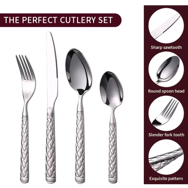 Wholesale 1810 Stainless Steel Flatware, Braided Texture Mirror Polished Cutlery for Hotels (3)