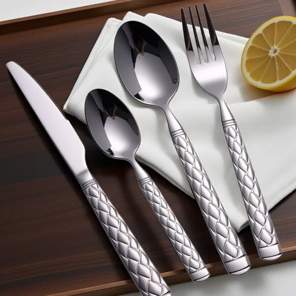 Wholesale 1810 Stainless Steel Flatware, Braided Texture Mirror Polished Cutlery for Hotels