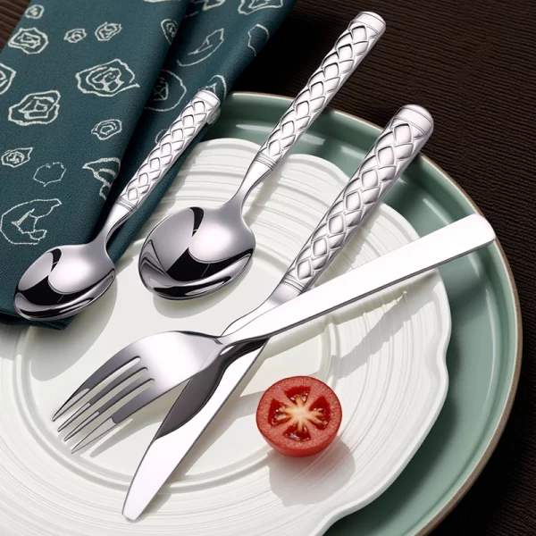 Wholesale 1810 Stainless Steel Flatware, Braided Texture Mirror Polished Cutlery for Hotels Custom