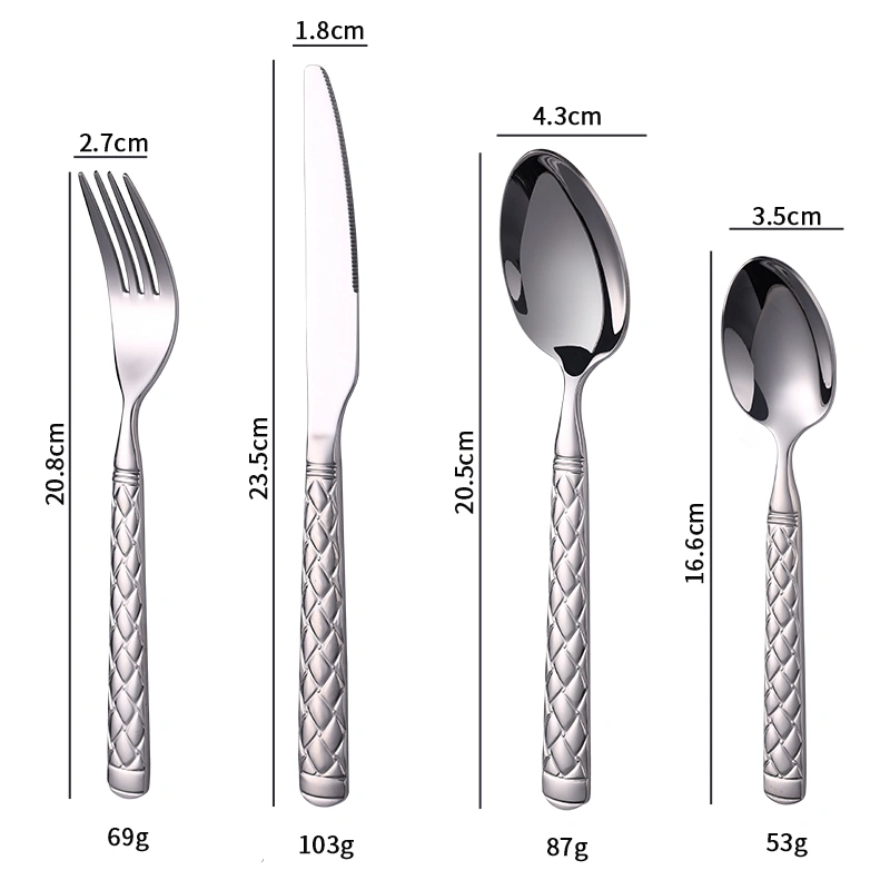 Wholesale 1810 Stainless Steel Flatware, Braided Texture Mirror Polished Cutlery for Hotels Custom Details