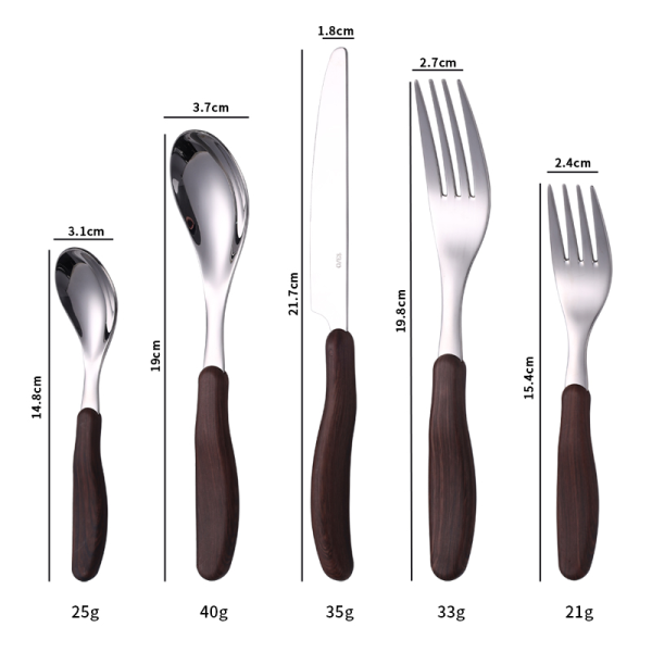 Wood Handle Flatware Wholesale, Stainless Steel 5-Piece Cutlery Set with Ergonomic Design Custom