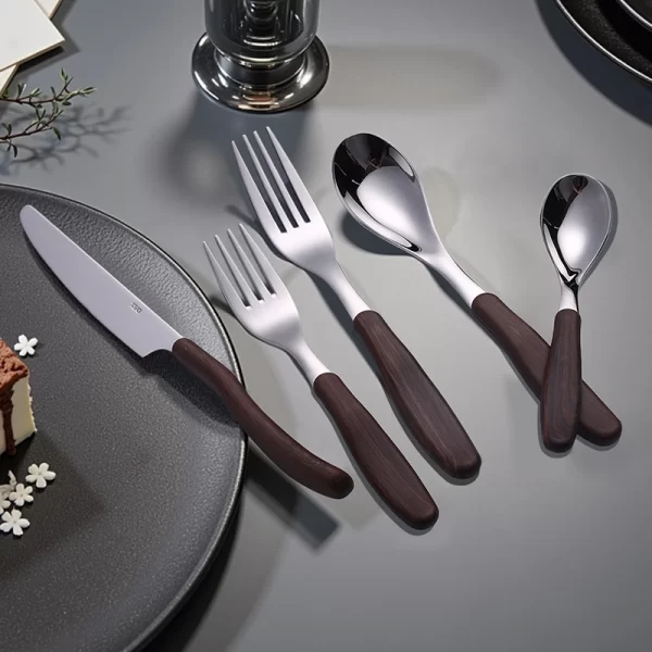 Wood Handle Flatware Wholesale, Stainless Steel 5-Piece Cutlery Set with Ergonomic Design Supplier (1)