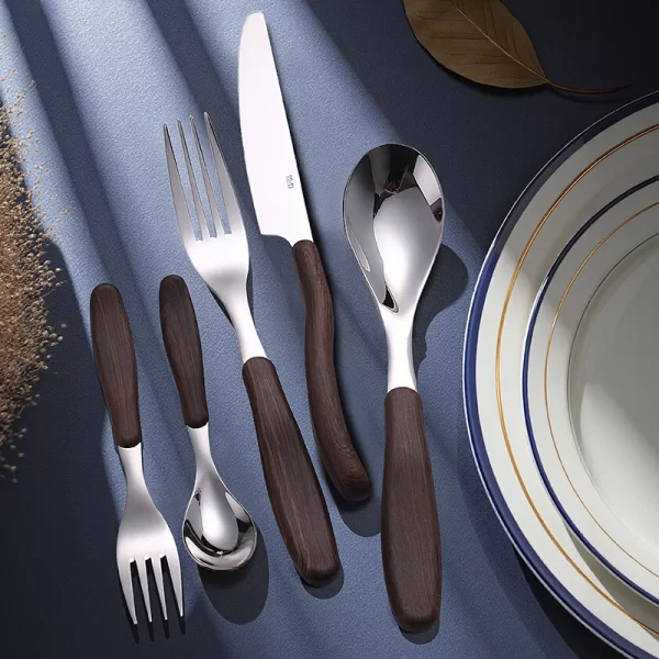 Wood Handle Flatware Wholesale, Stainless Steel 5-Piece Cutlery Set with Ergonomic Design Supplier (6)
