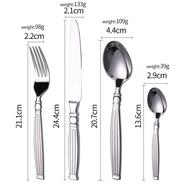 Maßgefertigtes Besteckset aus Silber mit elegantem, geripptem Griff, Großhandel D014