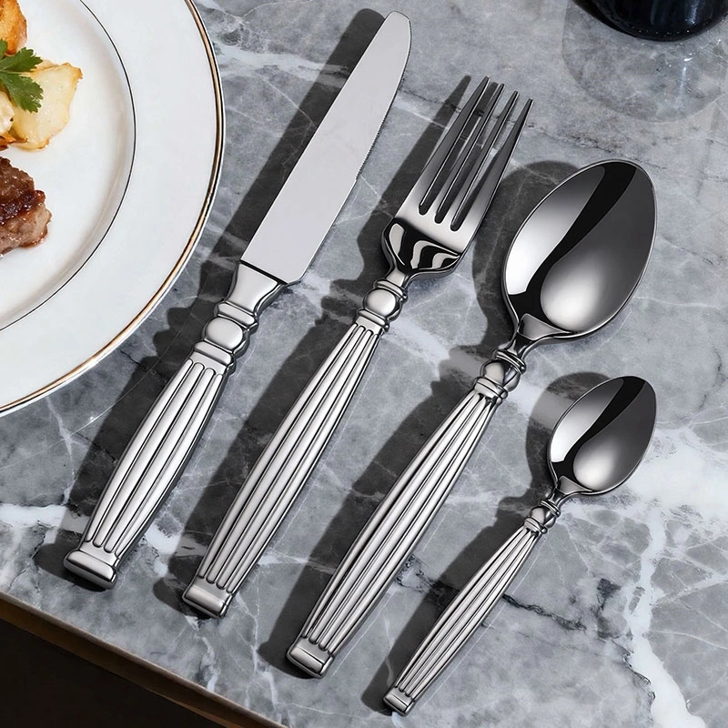 Custom Made Flatware Silver Flatware Set with Elegant Ribbed Handle in Bulk D014